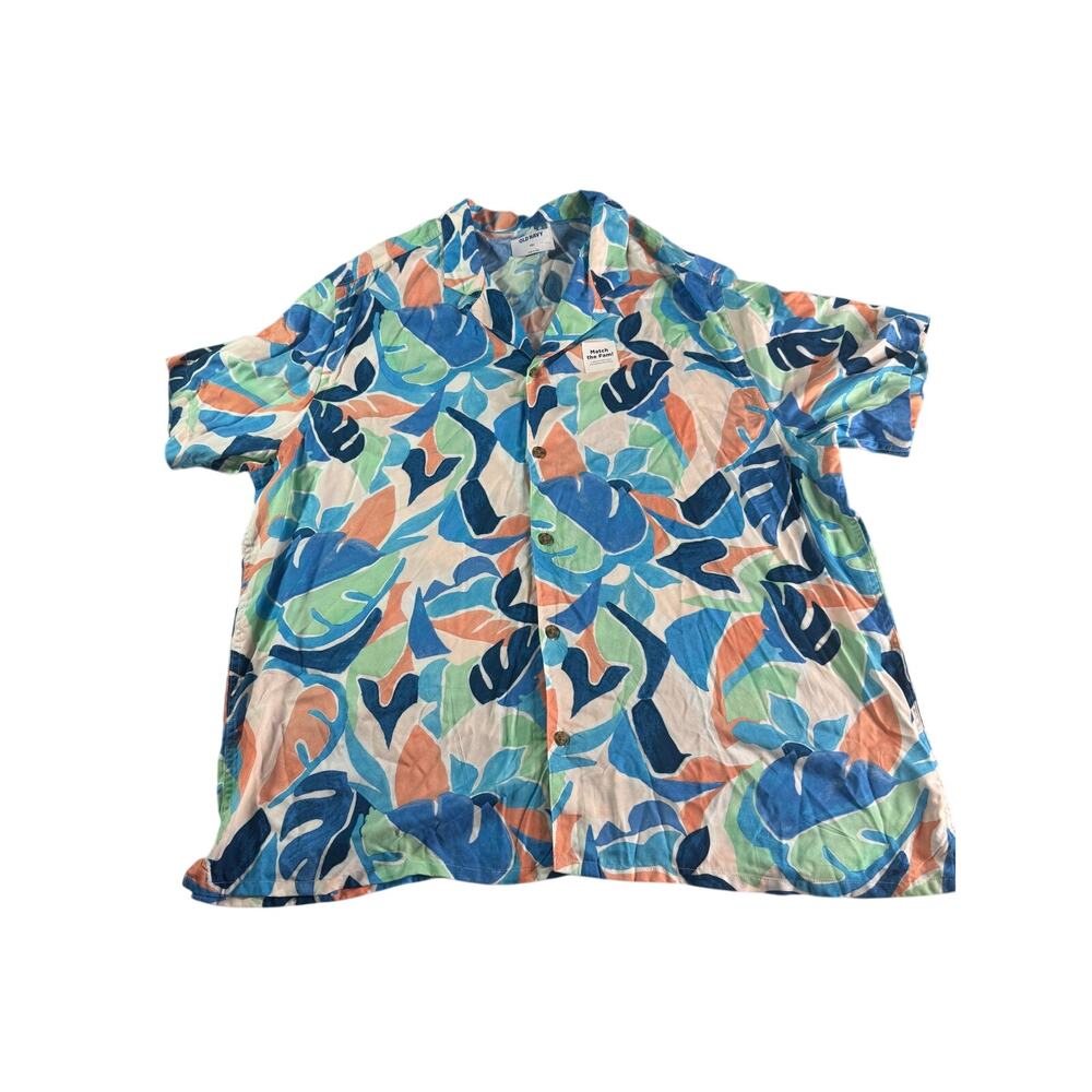Old Navy Floral Rush Camp Shirt Men XXL NWT Tropical Button Up Blue Coral